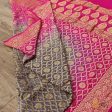 Gray-Rani Pink Pure Georgette Banarasi Handloom Bandhani Dupatta Supply