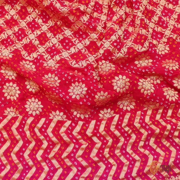 Pink-Fuchsia Pink Pure Georgette Banarasi Handloom Bandhani Dupatta Online Hot Sale