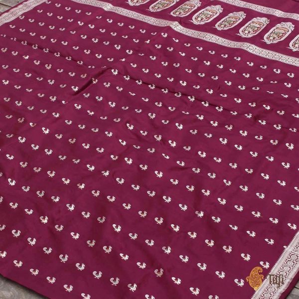 Garnet Pure Katan Silk Banarasi Handwoven Dupatta For Discount