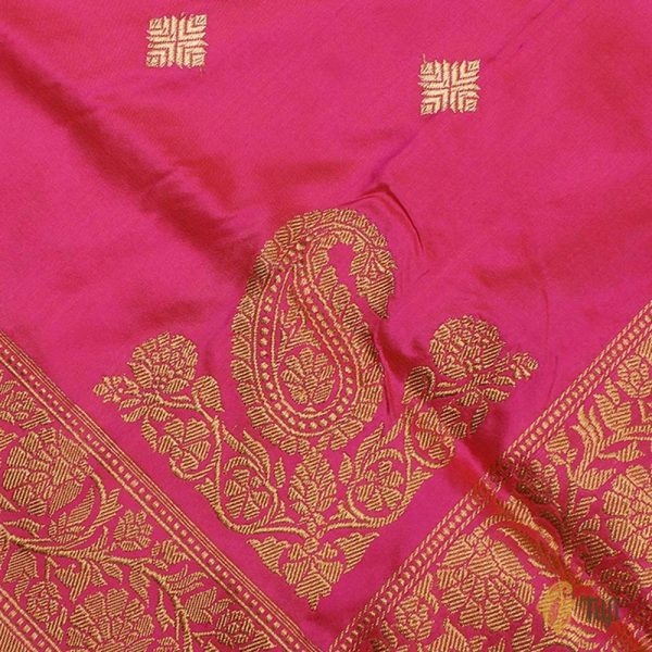 Orange-Pink Pure Katan Silk Banarasi Handloom Dupatta For Discount