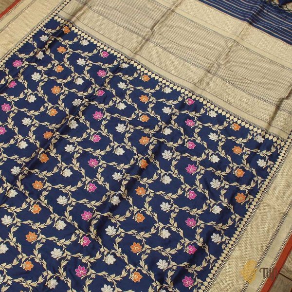 Navy Blue Pure Katan Silk Banarasi Handloom Dupatta Online