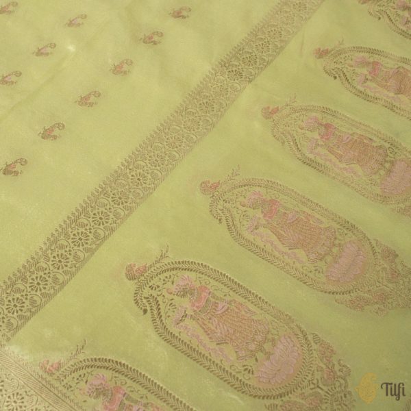 Mint Yellow Pure Katan Silk Banarasi Handloom Petite Dupatta Online Hot Sale