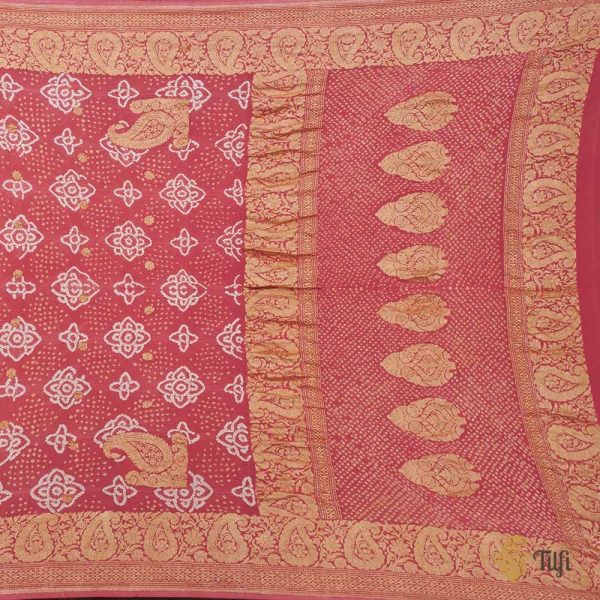 Coral Pink Pure Georgette Banarasi Handloom Bandhani Dupatta Cheap