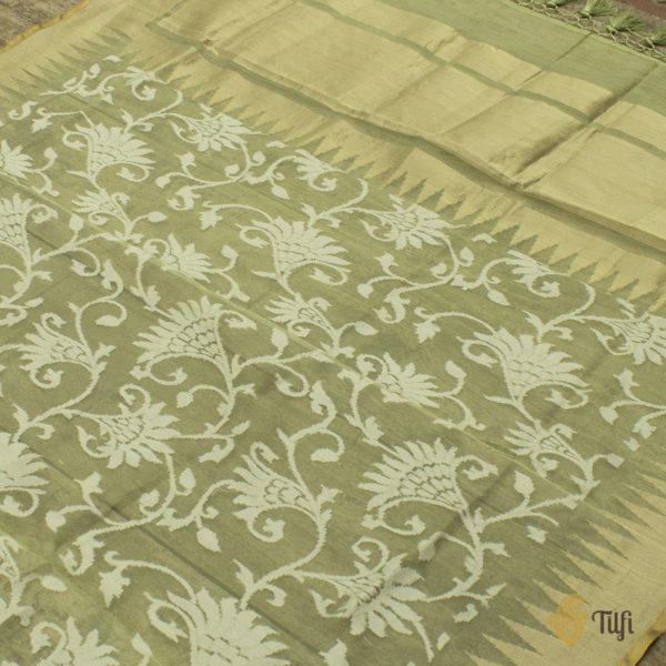 Pista Green Pure Kora Net Banarasi Handloom Dupatta For Cheap