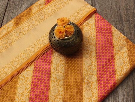 Yellowish Orange Pure Katan Silk Banarasi Handloom Saree Sale