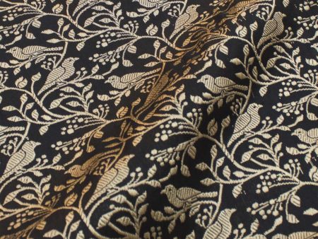 Black Pure Katan Silk Bird Jaal Banarasi Handloom Fabric Discount