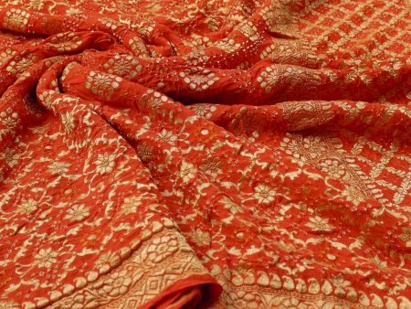 Orange Georgette Banarasi Handloom Bandhani Dupatta For Discount