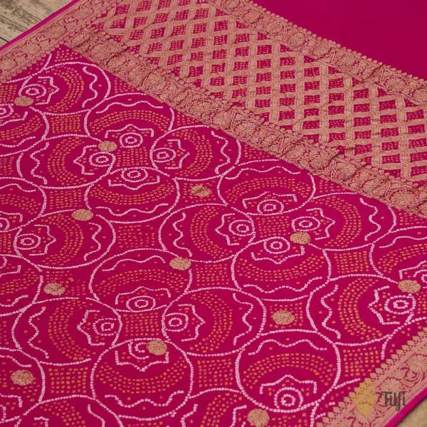 Rani Pink Pure Georgette Banarasi Handloom Bandhani Dupatta Online