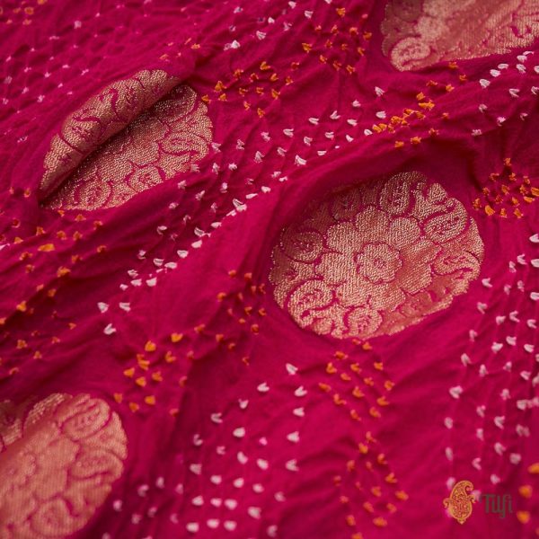 Rani Pink-Deep Magenta Pure Georgette Banarasi Handloom Bandhani Dupatta Discount