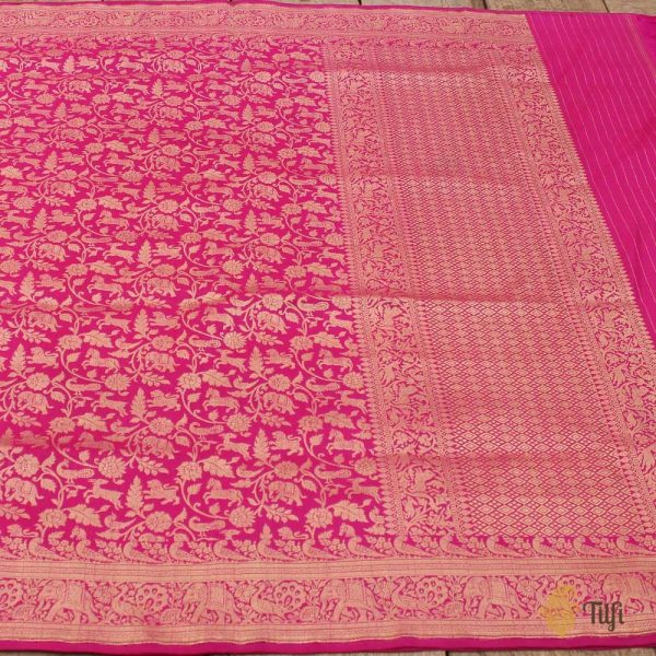 Rani Pink Pure Katan Silk Banarasi Handwoven Dupatta Online now