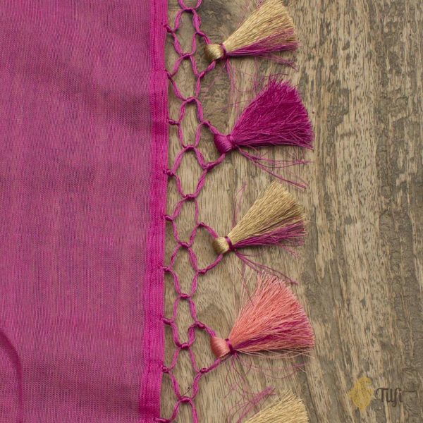 Gulaabi Pink Pure Kora Net by Cotton Banarasi Handloom Dupatta Cheap