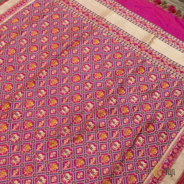 Orange-Rani Pink Pure Katan Silk Banarasi Handloom Patola Dupatta Hot on Sale