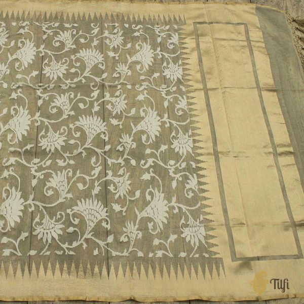 Gray Pure Kora Net Banarasi Handloom Dupatta For Discount