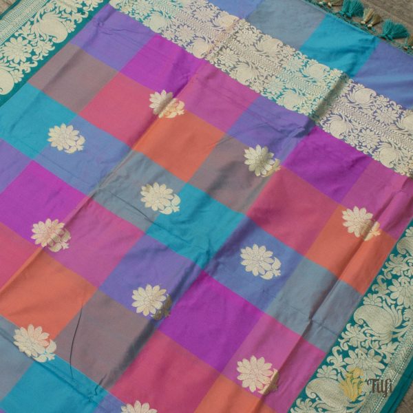 Multicolored Pure Katan Silk Banarasi Handloom Dupatta For Sale