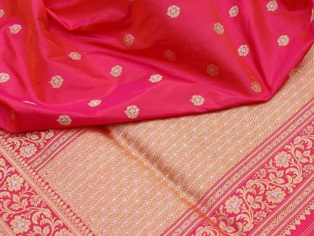 Orange-Gulabi Pink Pure Katan Silk Banarasi Handloom Saree Discount