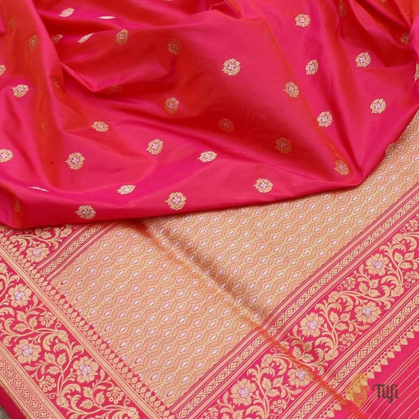 Orange-Gulabi Pink Pure Katan Silk Banarasi Handloom Saree Discount