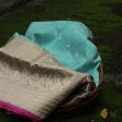 Aqua Blue-Off White Pure Katan Silk Banarasi Handloom Saree Sale