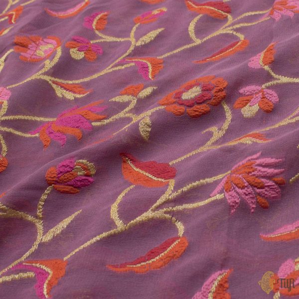 Mauve Pure Khaddi Georgette Banarasi Handloom Dupatta Online now