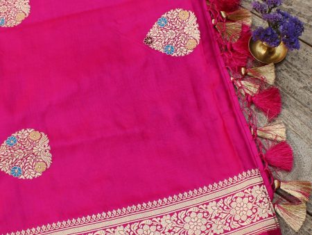 Rani Pink Pure Katan Silk Banarasi Handloom Dupatta Fashion