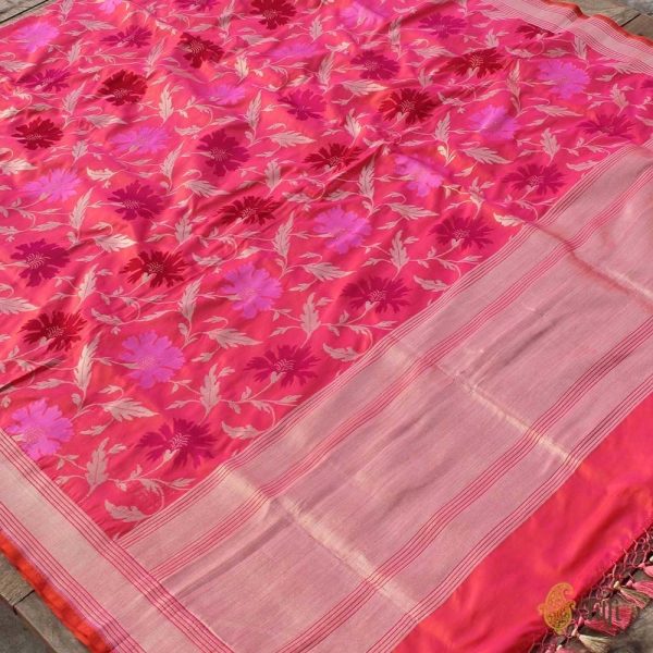 Orange-Gulabi Pink Pure Katan Silk Banarasi Handloom Dupatta Hot on Sale