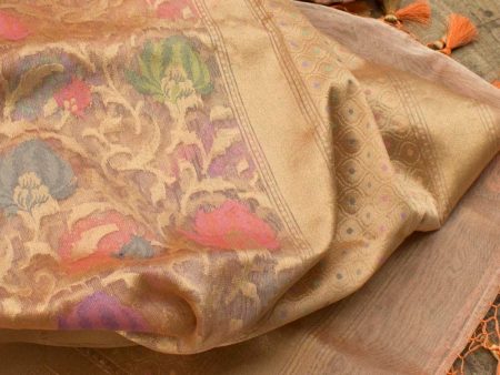 Light Pink-Gold Pure Kora Tissue Net Banarasi Handloom Dupatta Fashion