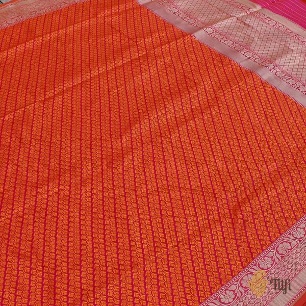 Rani Pink-Orange Pure Katan Silk Banarasi Handloom Dupatta Cheap