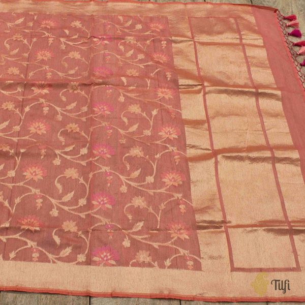 Peach Pure Kora Net by Cotton Banarasi Handloom Dupatta Discount