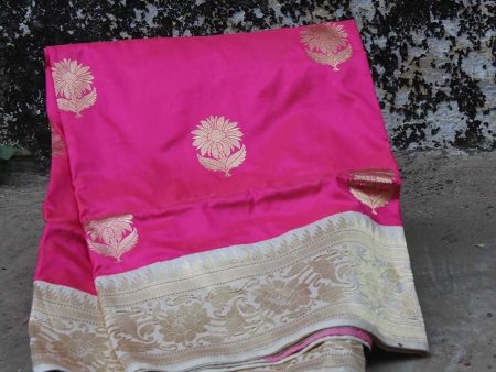 Pink-Off White Pure Katan Silk Banarasi Handloom Dupatta Online Sale