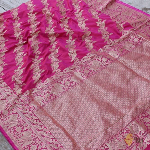 Rani Pink-Red Pure Katan Silk Banarasi Handwoven Dupatta For Cheap