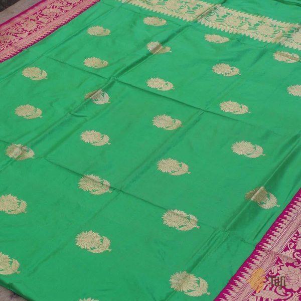 Green-Rani Pink Pure Katan Silk Banarasi Handloom Dupatta Cheap