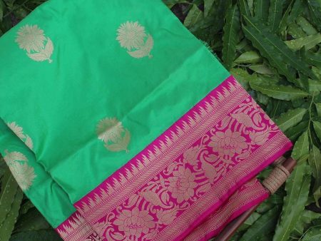 Green-Rani Pink Pure Katan Silk Banarasi Handloom Dupatta Cheap