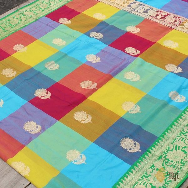 Multicolored Pure Silk Georgette Banarasi Handloom Dupatta For Cheap