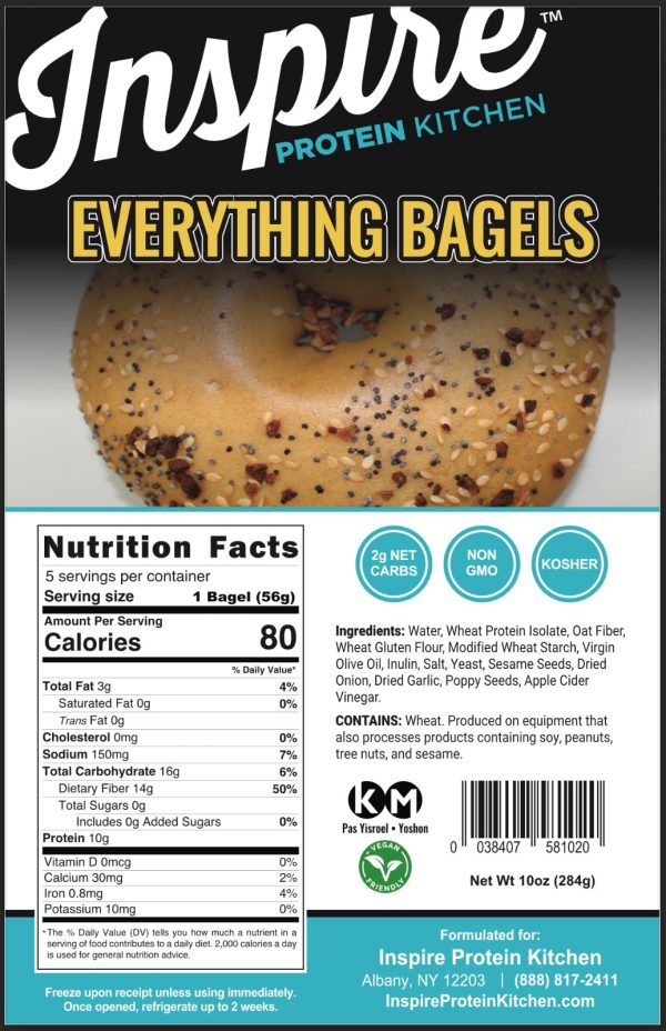 Inspire Protein Kitchen Bagels – 2 Net Carbs, 80 Calories, Guilt-Free, 10oz (284g) Online Hot Sale